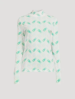 Printed Mesh Mockneck Top