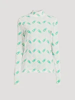 Printed Mesh Mockneck Top