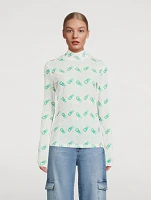 Printed Mesh Mockneck Top