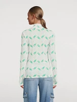 Printed Mesh Mockneck Top