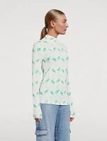 Printed Mesh Mockneck Top