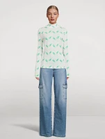 Printed Mesh Mockneck Top