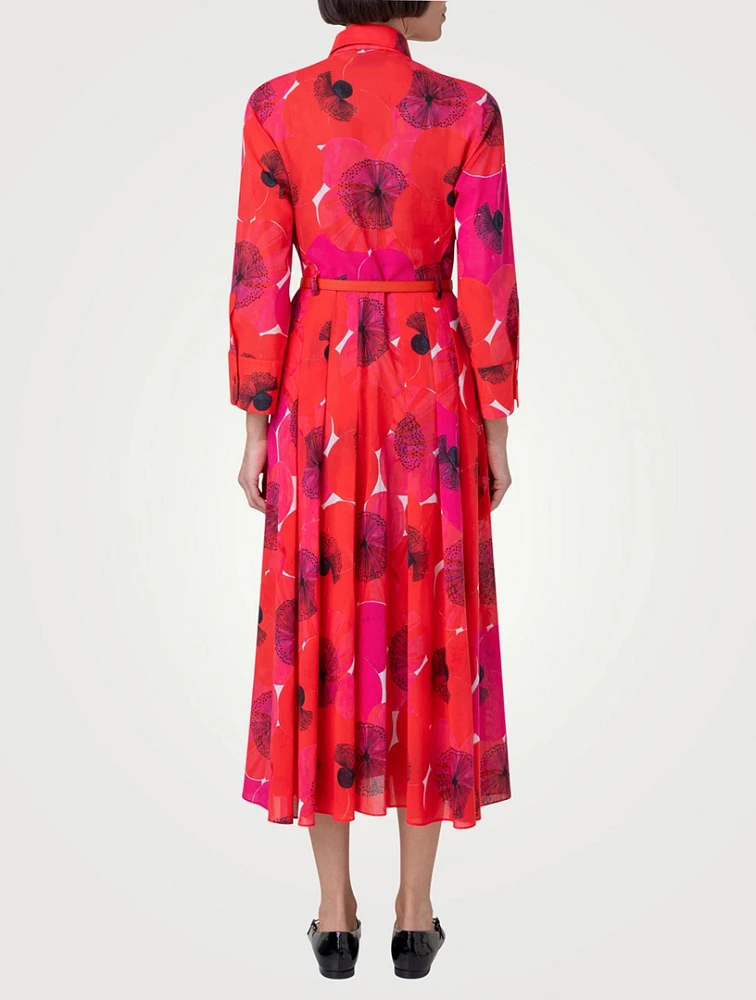 Belted Cotton Voile Shirt Dress Poppy Print