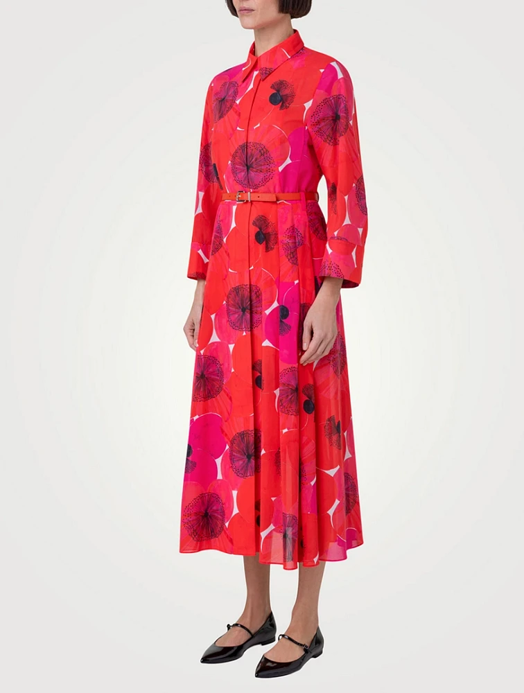 Belted Cotton Voile Shirt Dress Poppy Print