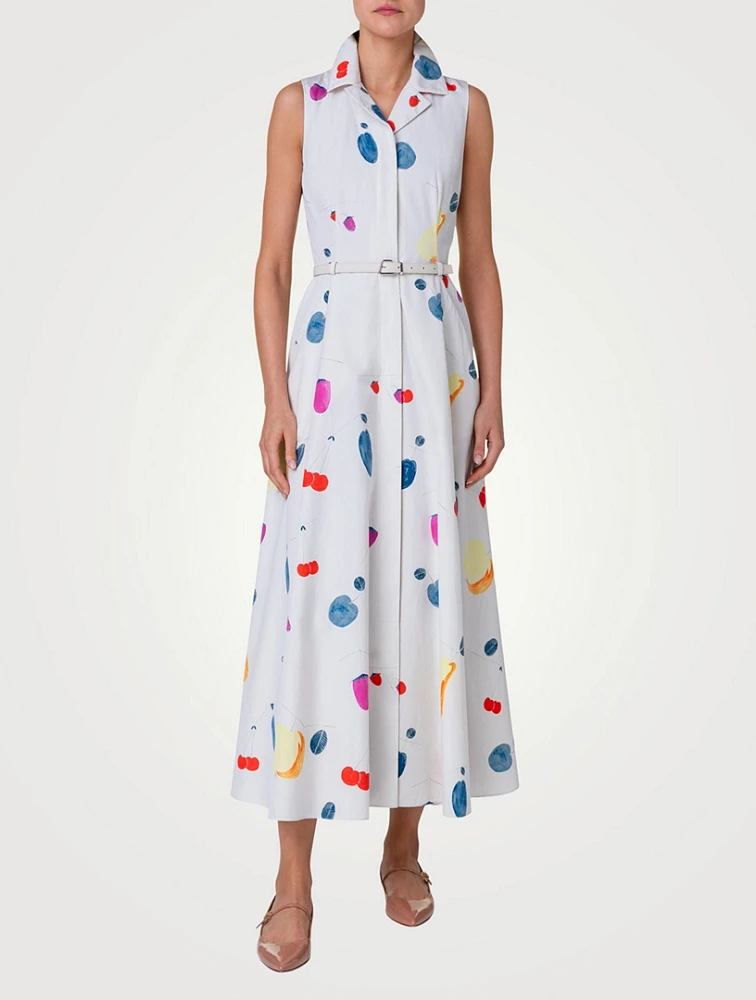 Belted Poplin Shirt Dress Fruit Print