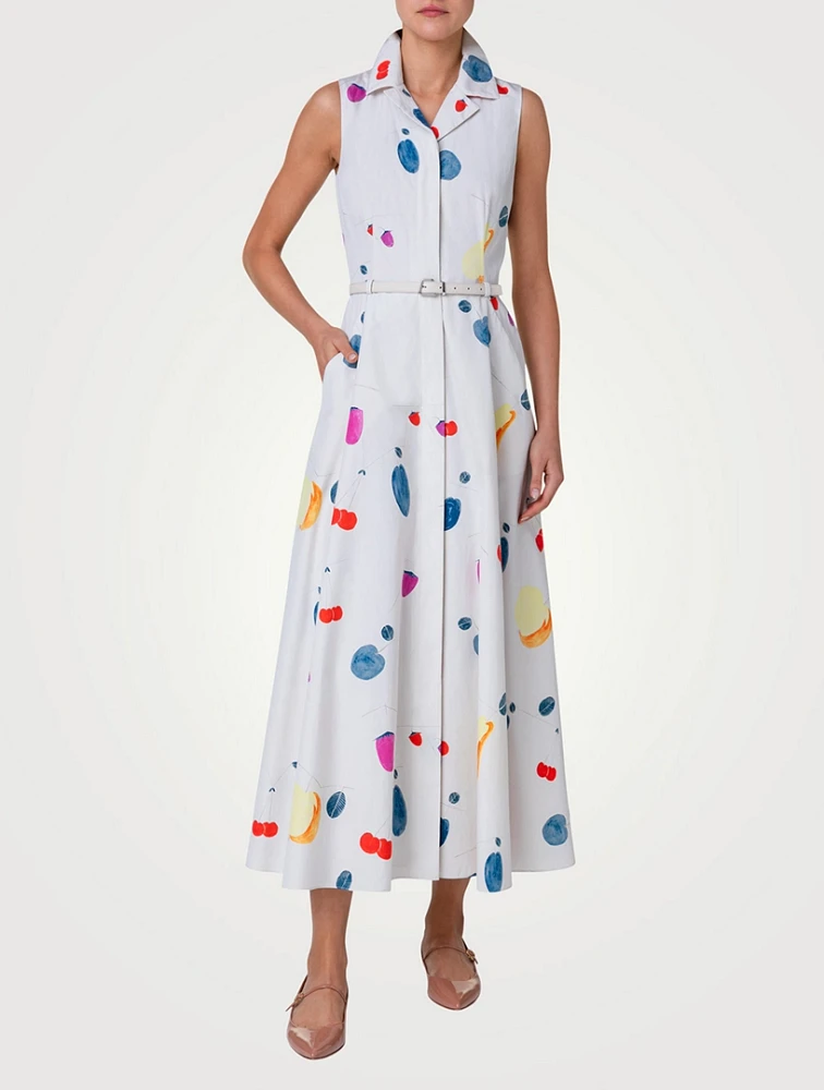 Belted Poplin Shirt Dress Fruit Print