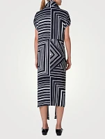 Silk Crepe Midi Dress Lines Print