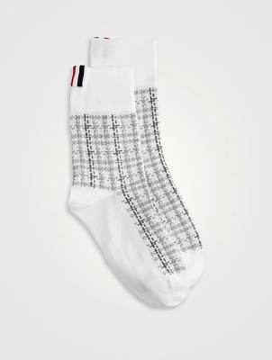 Mercerized Cotton Crew Socks In Check Print