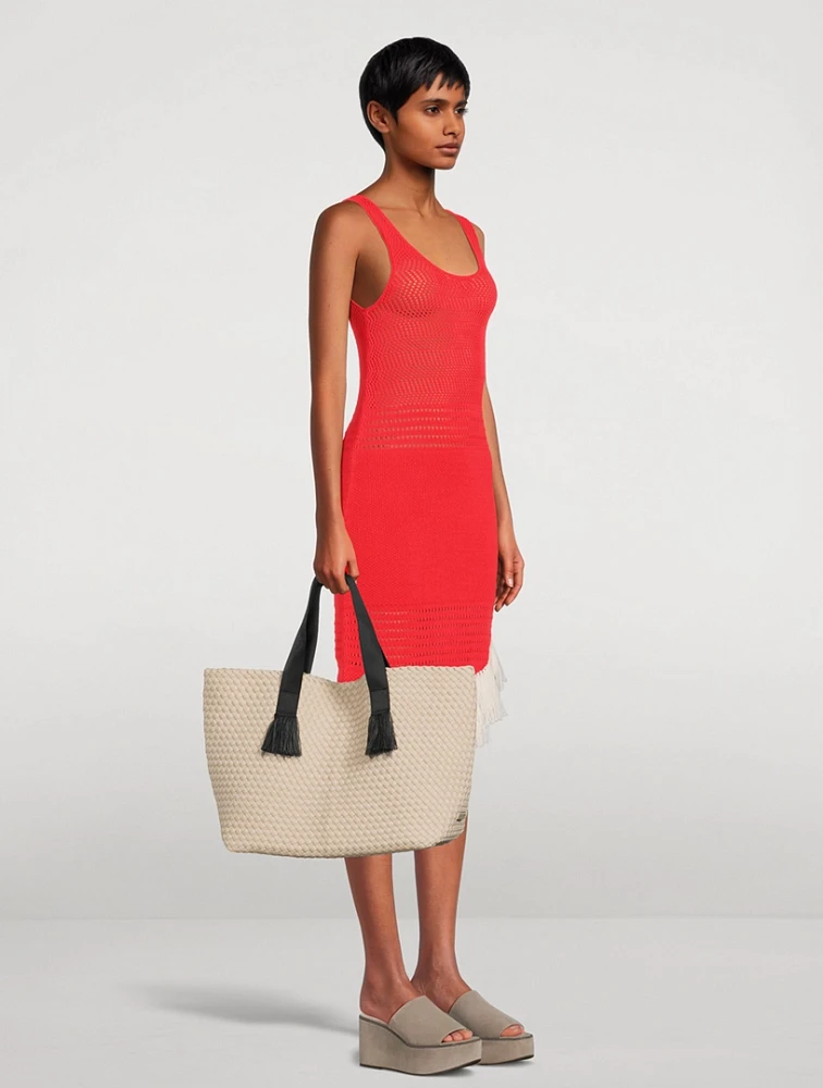 Carisa Asymmetrical Crochet Midi Dress