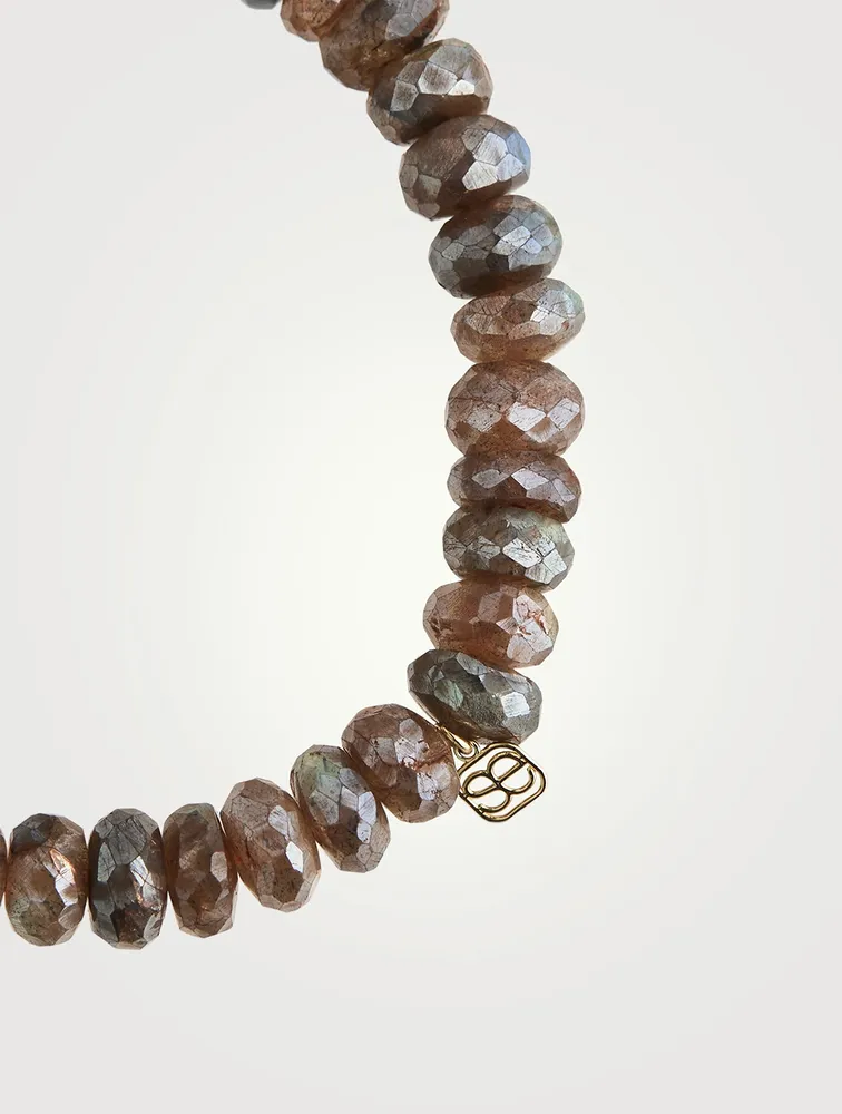 Labradorite Beaded Bracelet With Gold And Diamond Hasma Charm