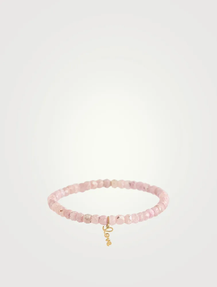 Mystic Pink Beaded Bracelet With Gold Love Charm