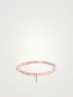 Mystic Pink Beaded Bracelet With Gold Love Charm