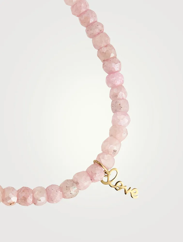 Mystic Pink Beaded Bracelet With Gold Love Charm