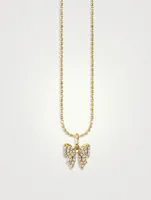 Gold Bow Icon Pendant Necklace With Diamonds