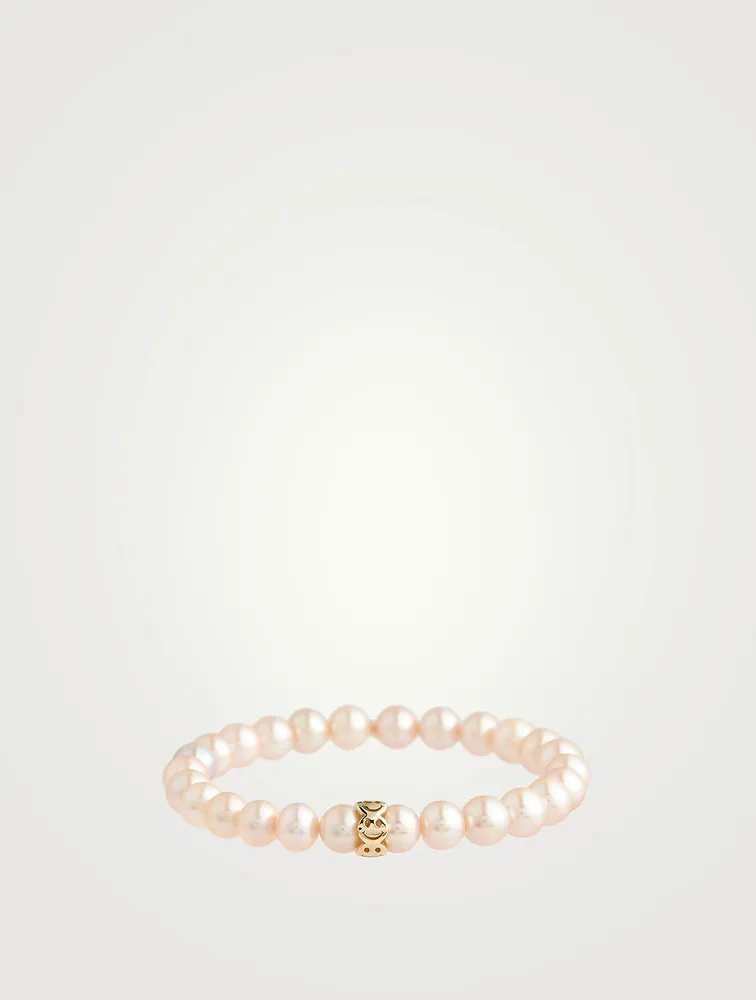 Pearl Beaded Bracelet With Happy Face Charm