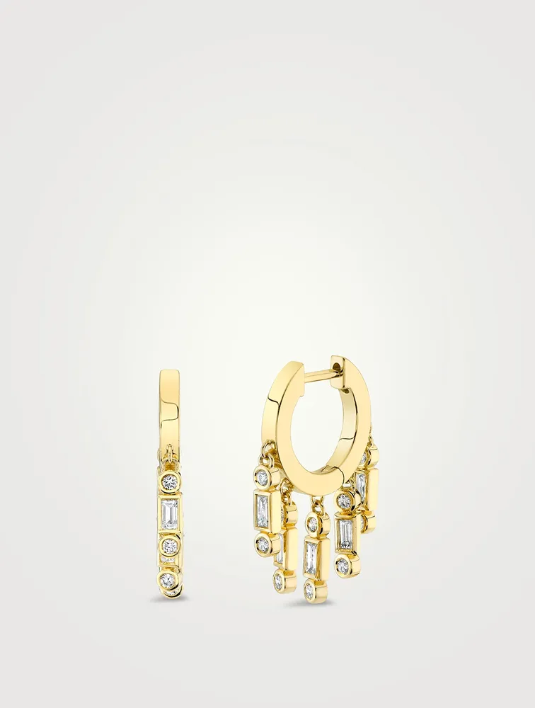 Baguette Fringe Huggie Hoop Earrings With Diamonds