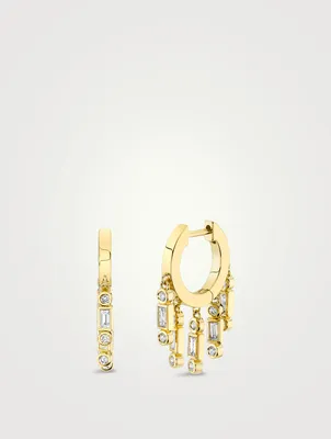 Baguette Fringe Huggie Hoop Earrings With Diamonds