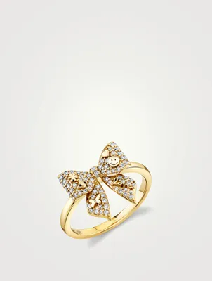 Gold Bow Icon Ring With Diamonds With Diamonds