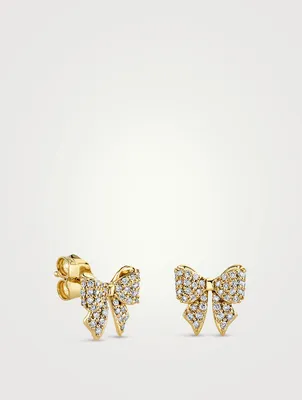 Gold Bow Stud Earring With Diamonds With Diamonds