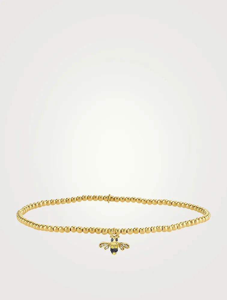 14K Gold Beaded Bracelet With Bee Charm