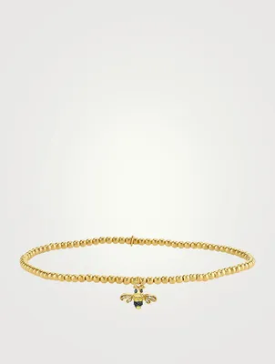 14K Gold Beaded Bracelet With Bee Charm