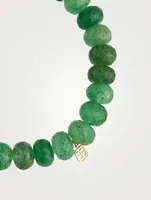 Green Quartz Beaded Bracelet With Gold And Diamond Leaf Charm
