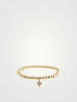 Gold Beaded Bracelet With Gold Diamond Mushroom Charm