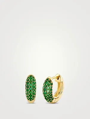 Puffy Huggie Hoop Earrings With Emeralds