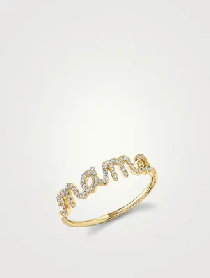 Gold Script Mama Ring With Diamonds