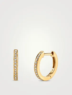 Small White Gold Huggie Hoop Earrings With Diamonds