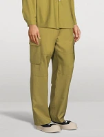 Tropical Wool Cargo Pants With Stitching