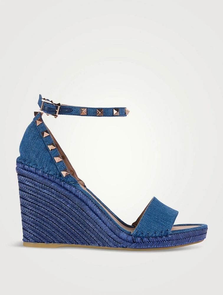 Rockstud Denim Espadrille Wedge Sandals