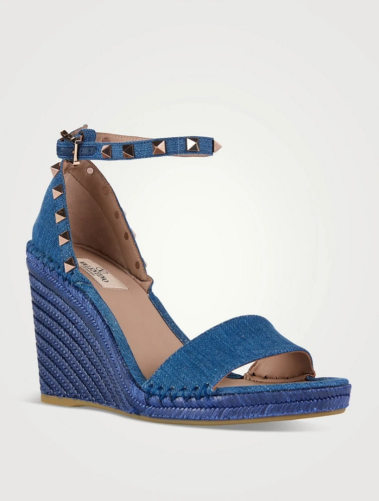 Rockstud Denim Espadrille Wedge Sandals