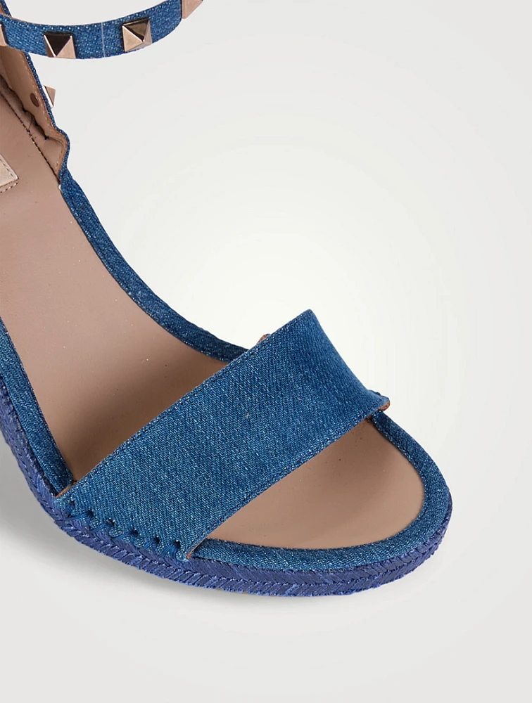 Rockstud Denim Espadrille Wedge Sandals