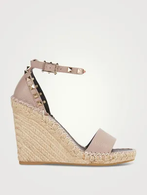 Rockstud Metallic Leather Espadrille Wedge Sandals