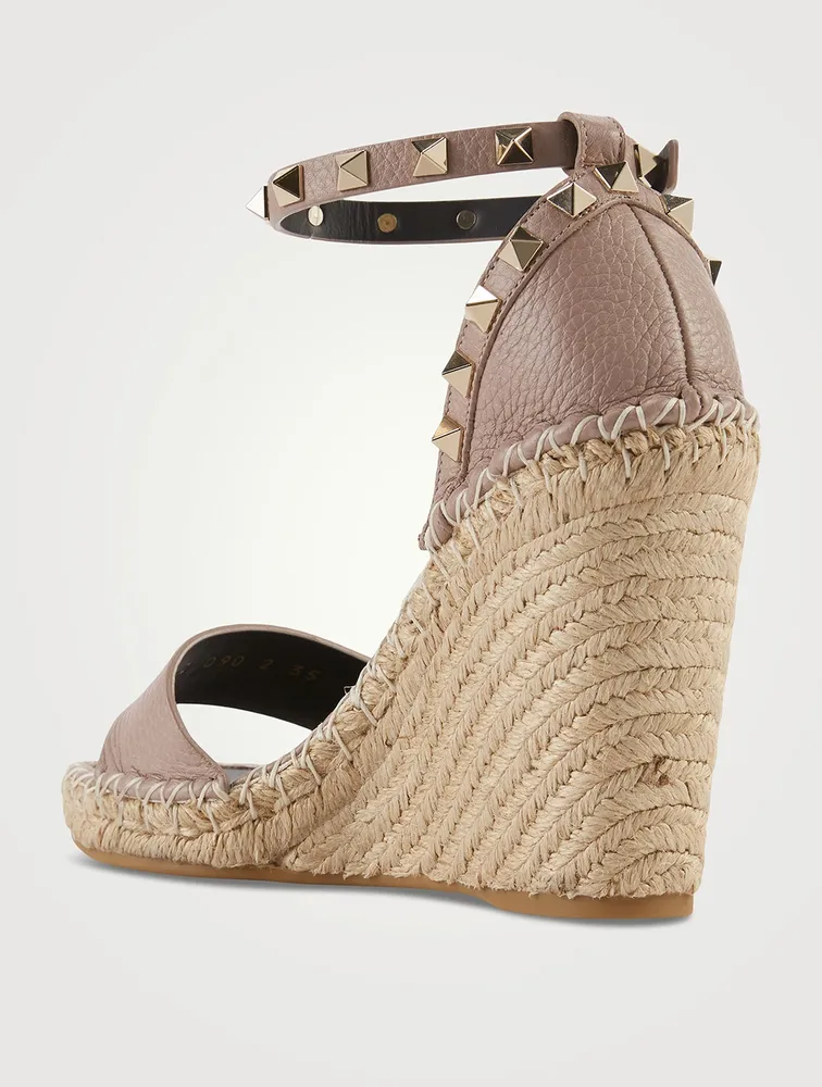 Rockstud Metallic Leather Espadrille Wedge Sandals