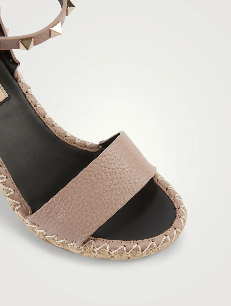 Rockstud Metallic Leather Espadrille Wedge Sandals
