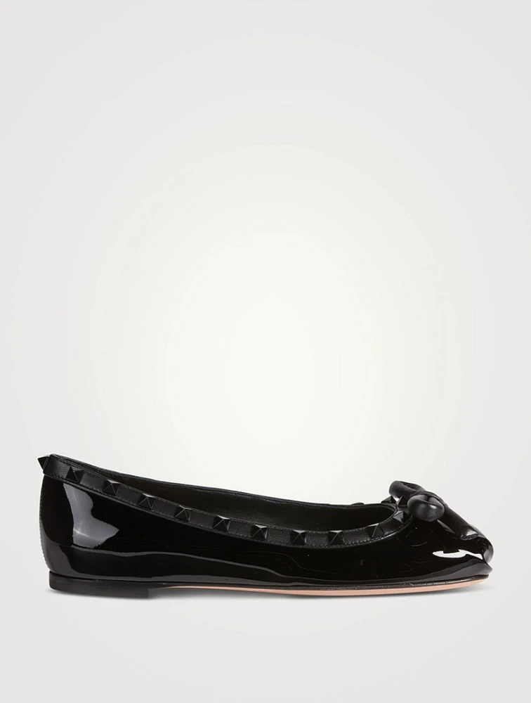 Rockstud Bow Patent Leather Ballet Flats