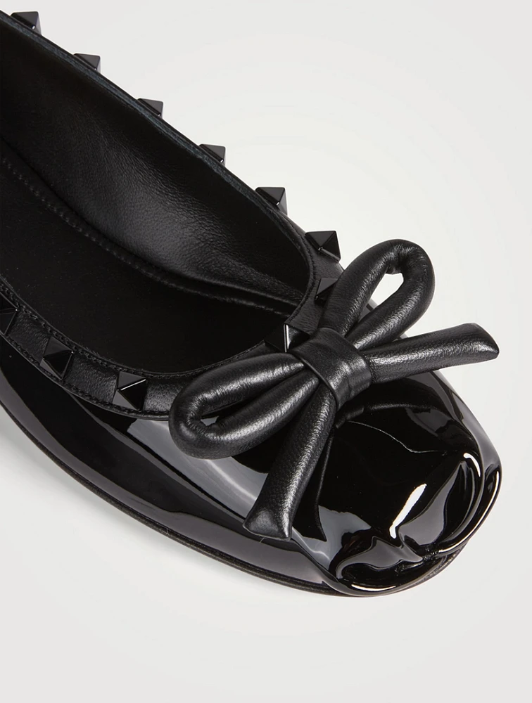 Rockstud Bow Patent Leather Ballet Flats