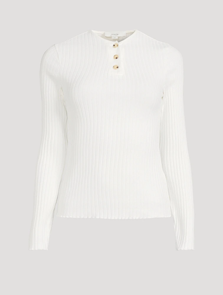 Ribbed Long-Sleeve Henley Shirt