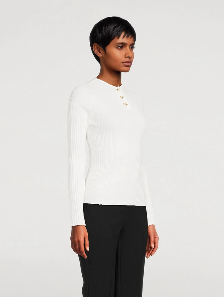 Ribbed Long-Sleeve Henley Shirt