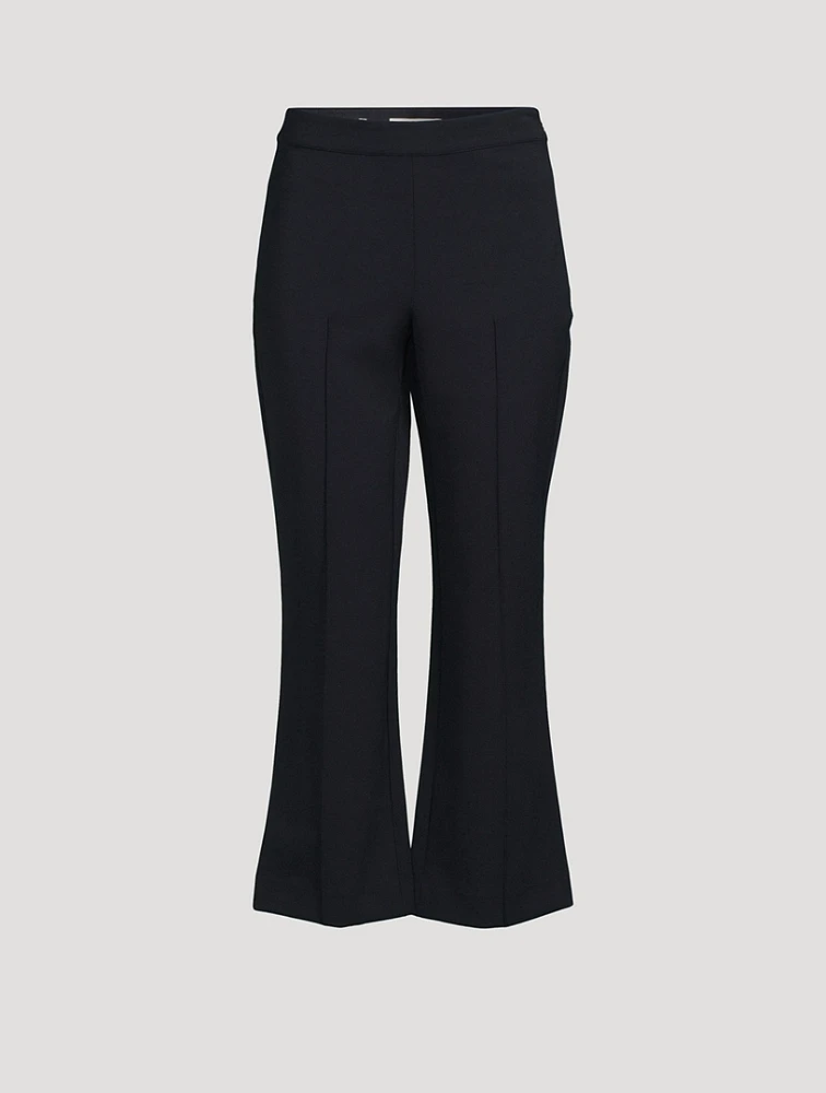 Mid-Rise Pintuck Crop Flare Pants