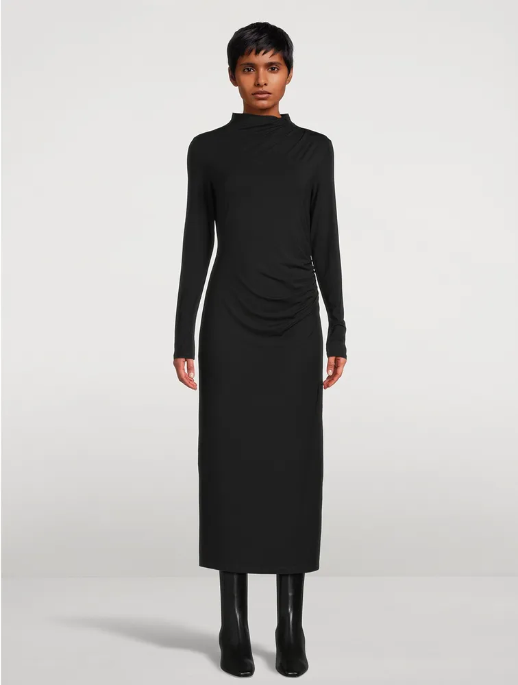 Ruched Long-Sleeve Maxi Dress