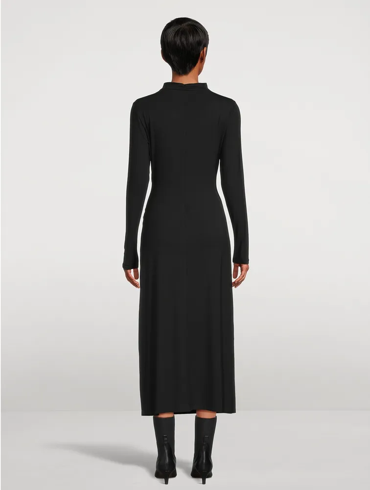 Ruched Long-Sleeve Maxi Dress