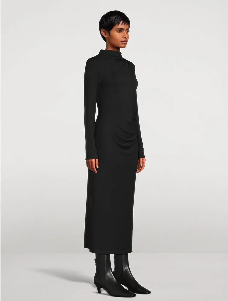 Ruched Long-Sleeve Maxi Dress