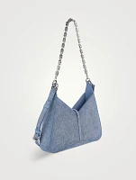 Small Cut Out Denim Shoulder Bag With Chain