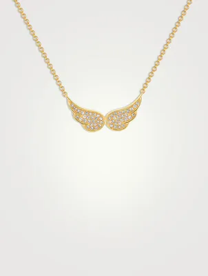14K Gold Double Angel Wing Necklace With Diamonds