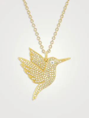 14K Gold Hummingbird Necklace With Diamonds