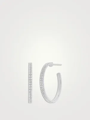 14K White Gold Double Row Hoop Earrings With Diamonds