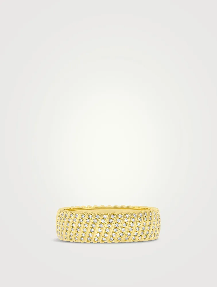 14K Gold Jumbo Twist Ring With Diamonds